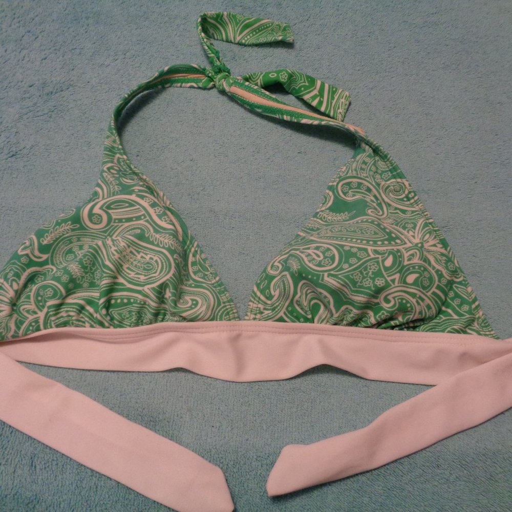 SUN & SAND GREEN AND WHITE TIE BATHING SUIT TOP S TO M